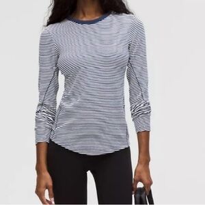 Sold out online! Lululemon Hold Tight  Navy and White Striped long sleeve NWT